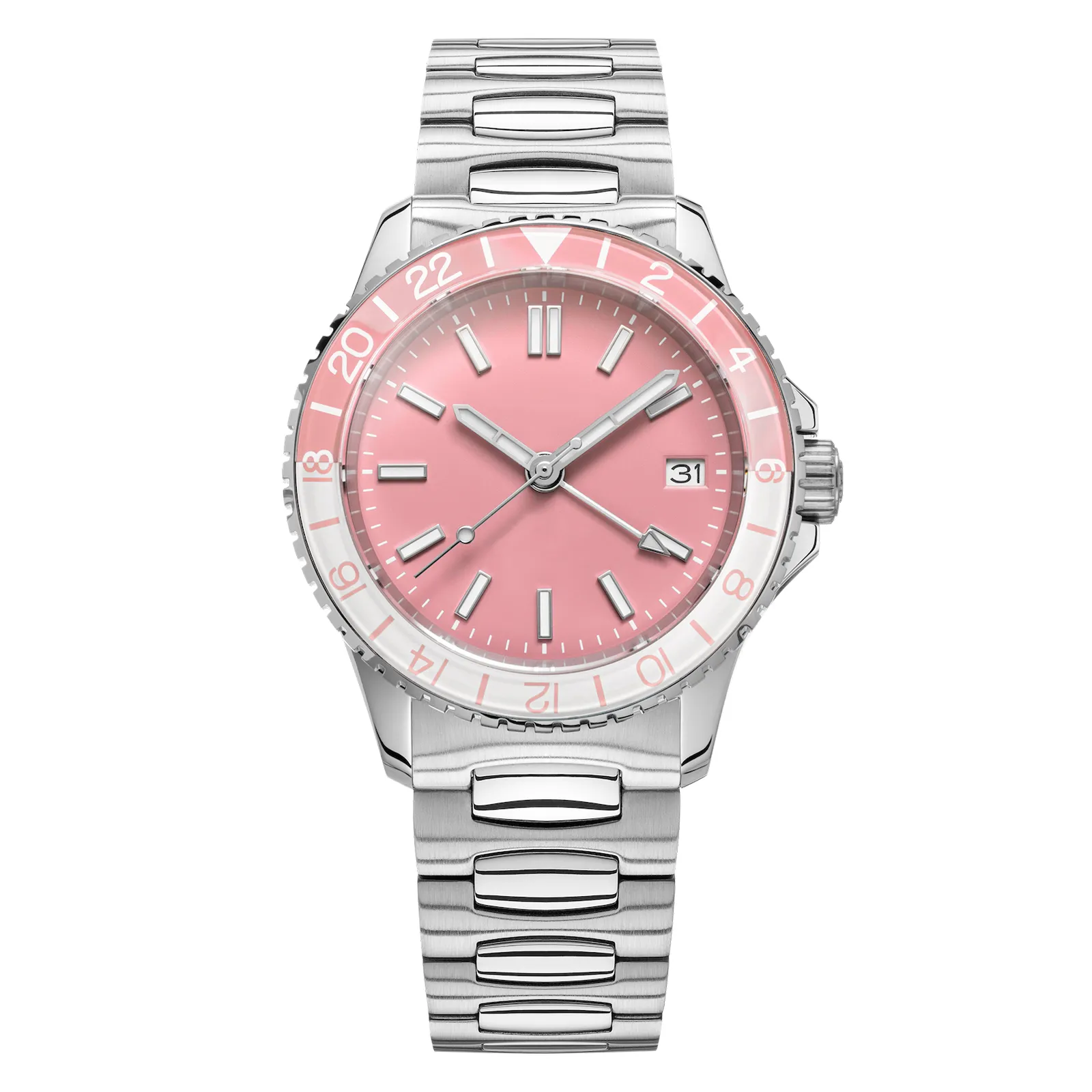 GMT Automatic Diving Watch with Glass Bezel, OEM Services Available