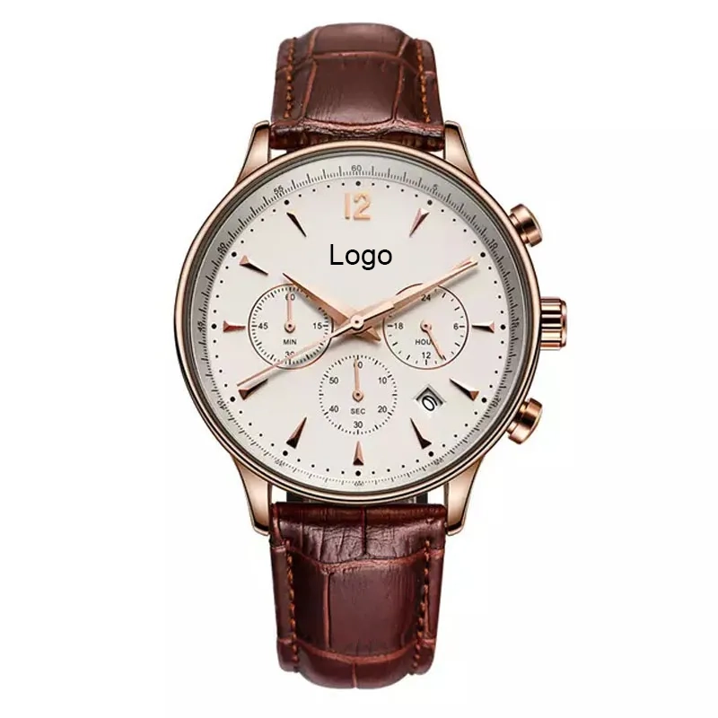 Italian Leather Strap Quartz Chronograph Watch with 316L Stainless Steel Case