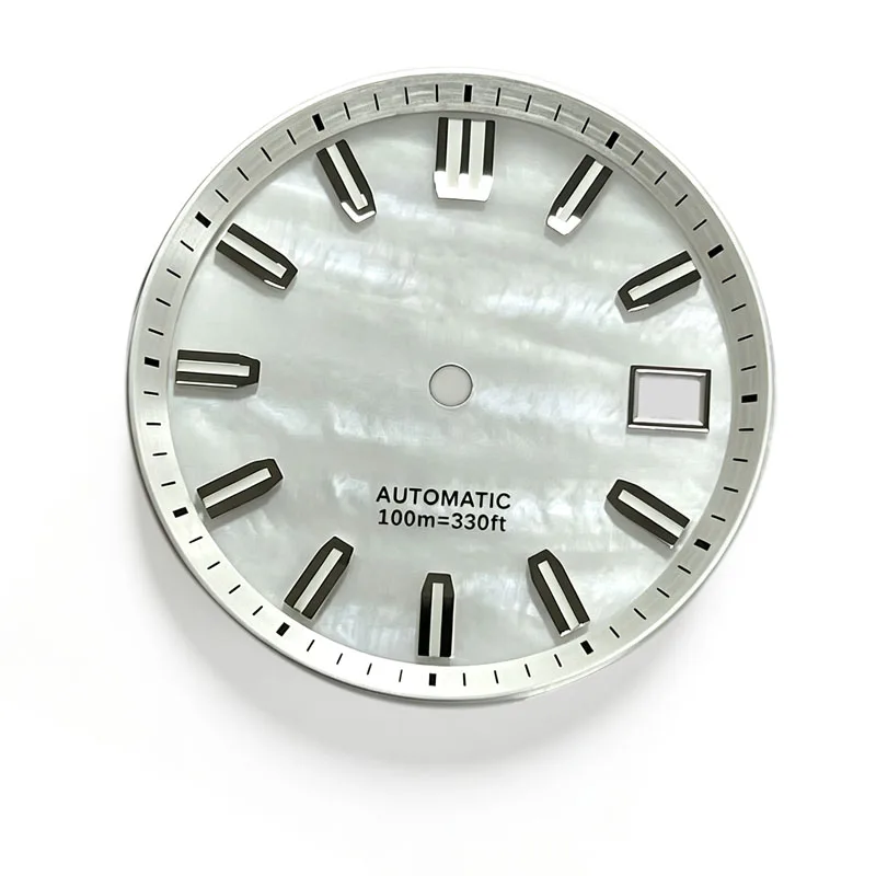 Custom Mother-of-Pearl dial is applied as a thin layer that may fully or partially cover the dial surface